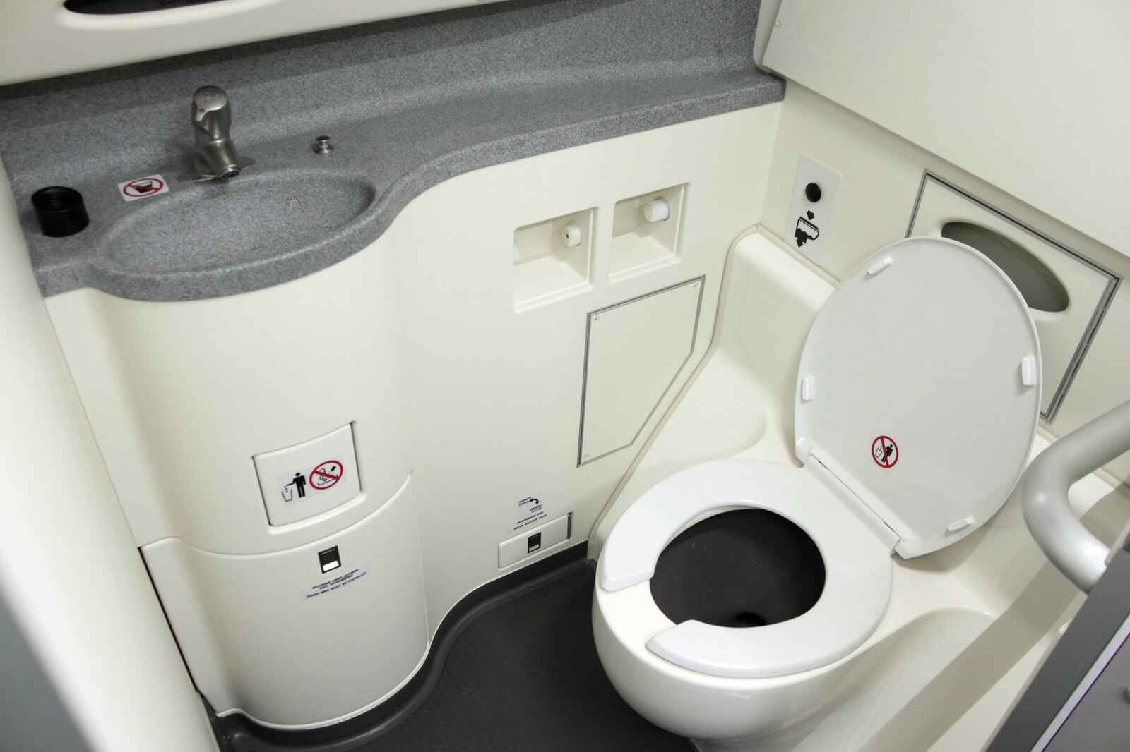 A view of an airplane bathroom