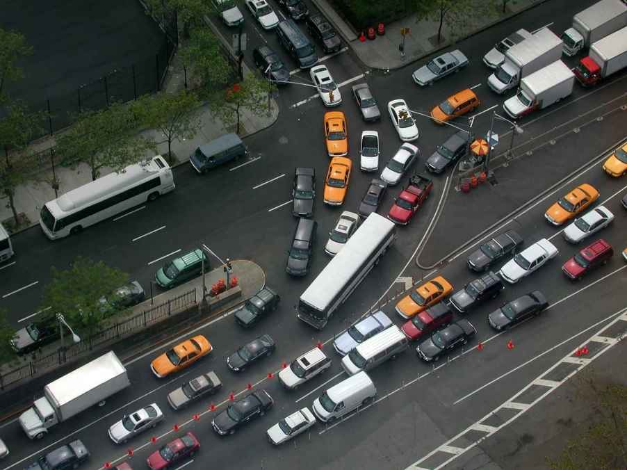 An aerial view of traffic merge