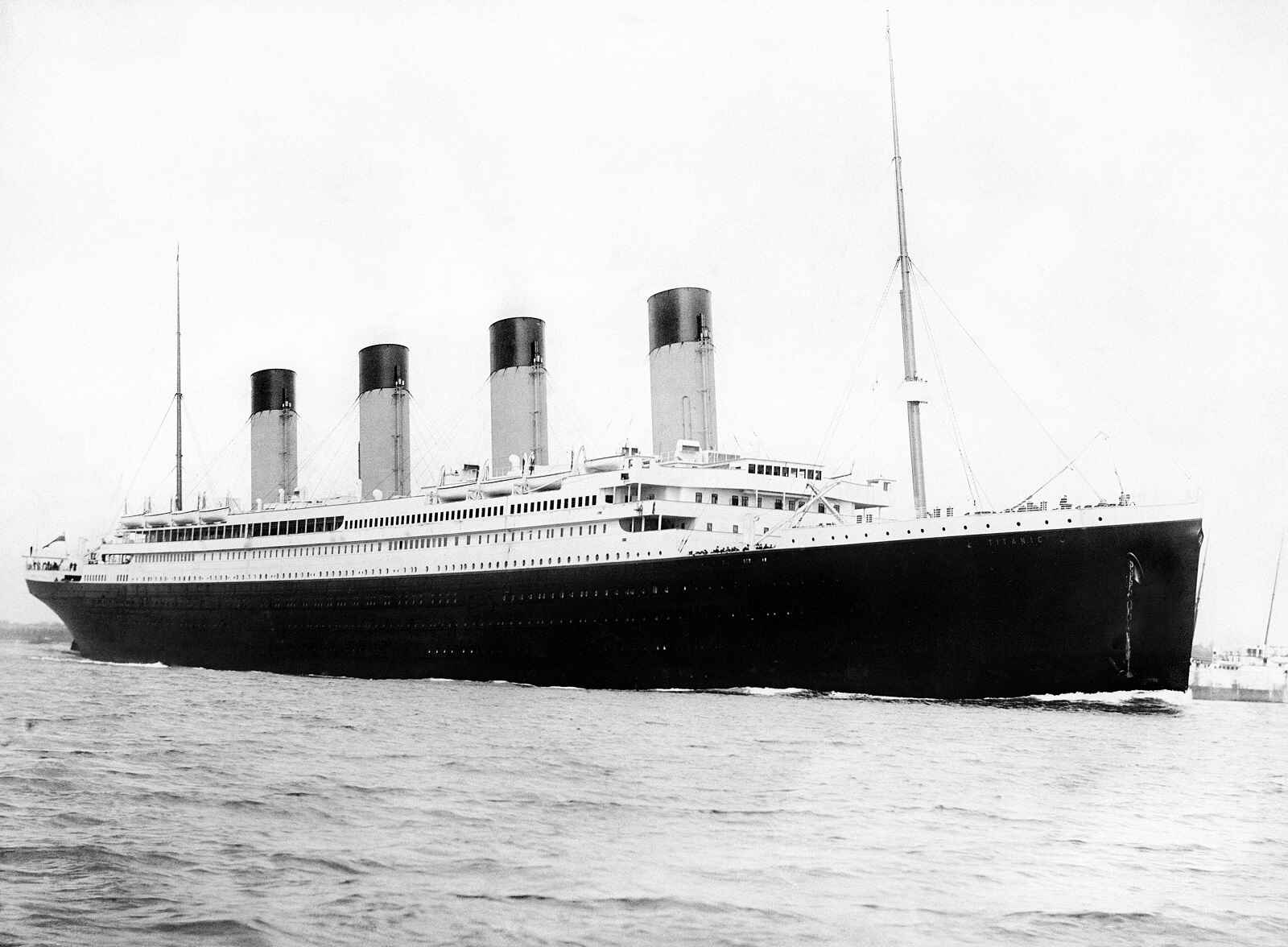 The RMS Titanic on the water in full right profile view