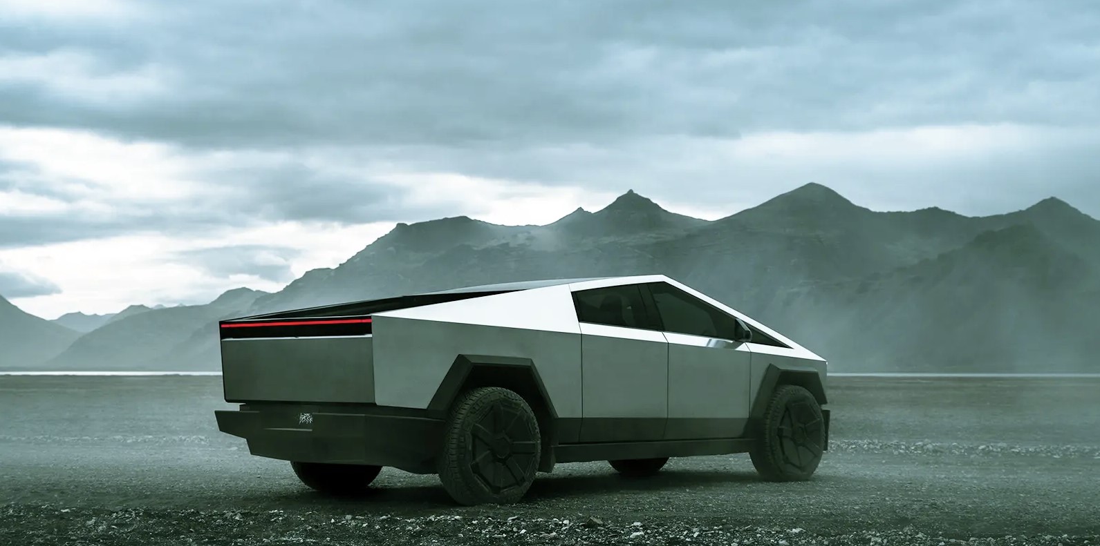 The rear end of the Tesla Cybertruck