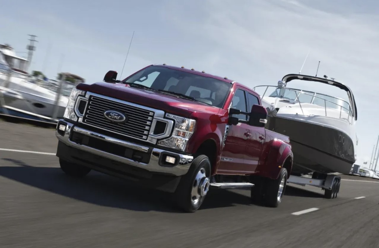 The 2016 Ford Super Duty towing a boat 