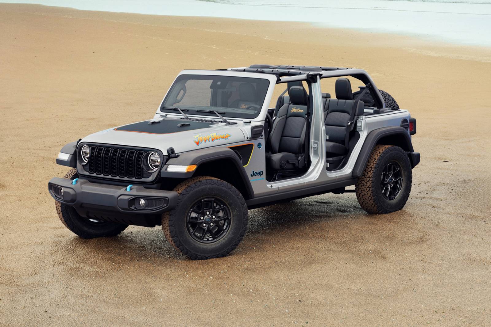 The 2024 Jeep Wrangler 4xe on the beach