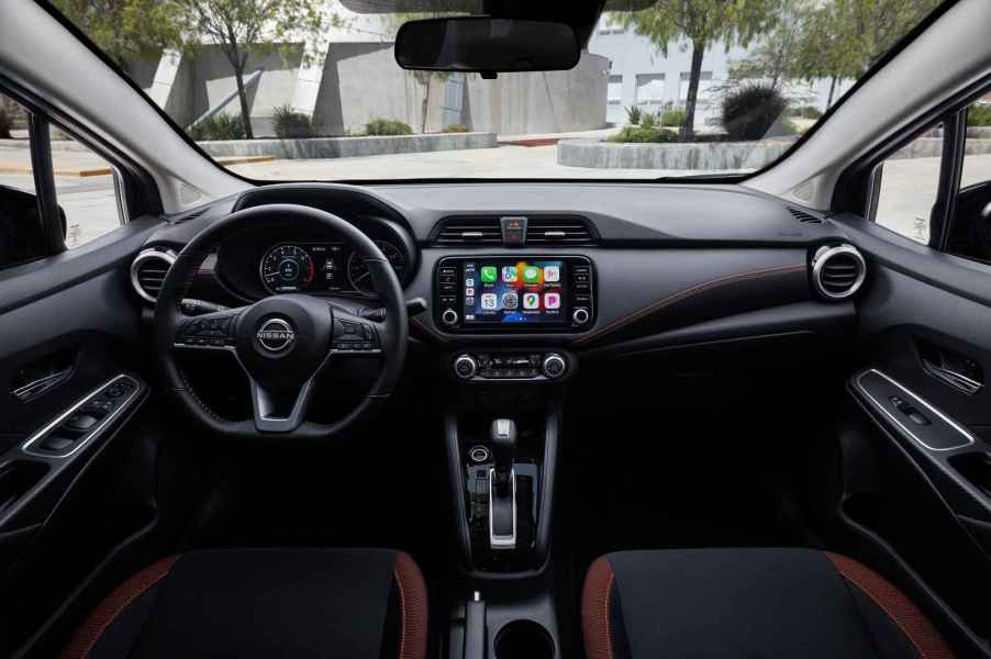 Front interior view of the 2024 Nissan Versa compact sedan the cheapest new car in the US in 2024