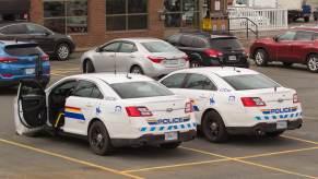 A set of RCMP police cars respond to car theft calls in Canada.