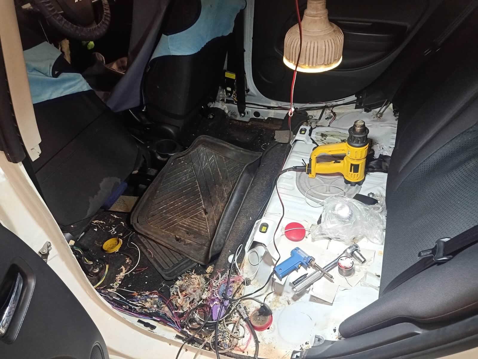 A car like the models damaged by New York City rats showcases rodent damage.