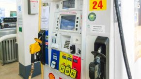 A gas station pump with a video ad unit