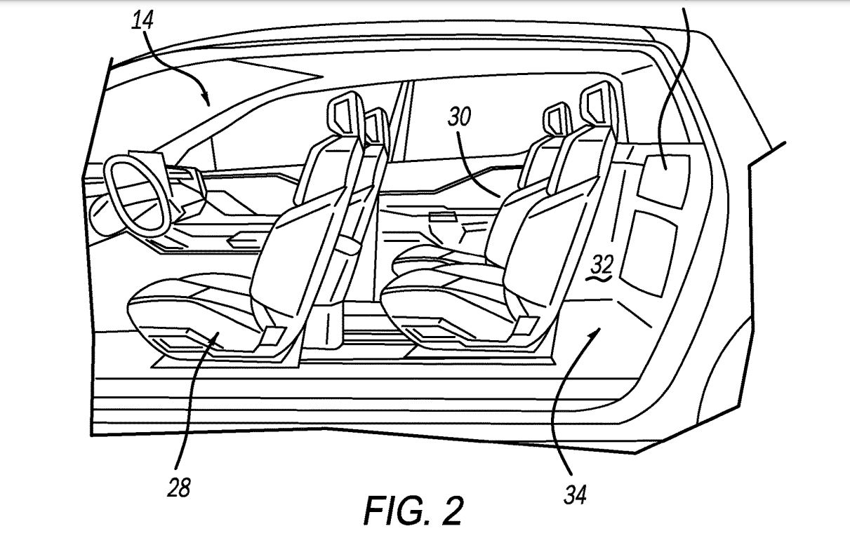 Ram's jump seat patent application includes diagrams of the seat placement on the rear passenger cabin wall