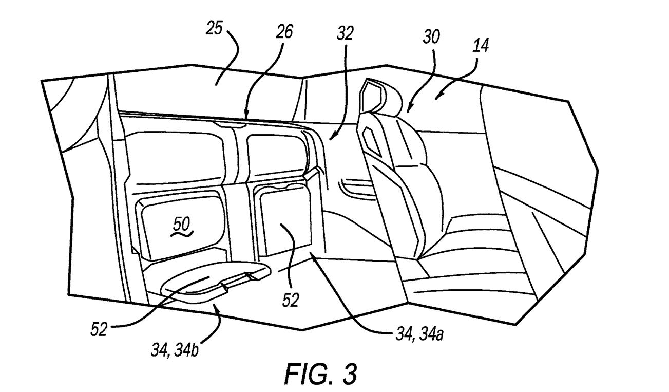 Ram filed a patent application for a seat of foldable rear jump seats, diagram shown