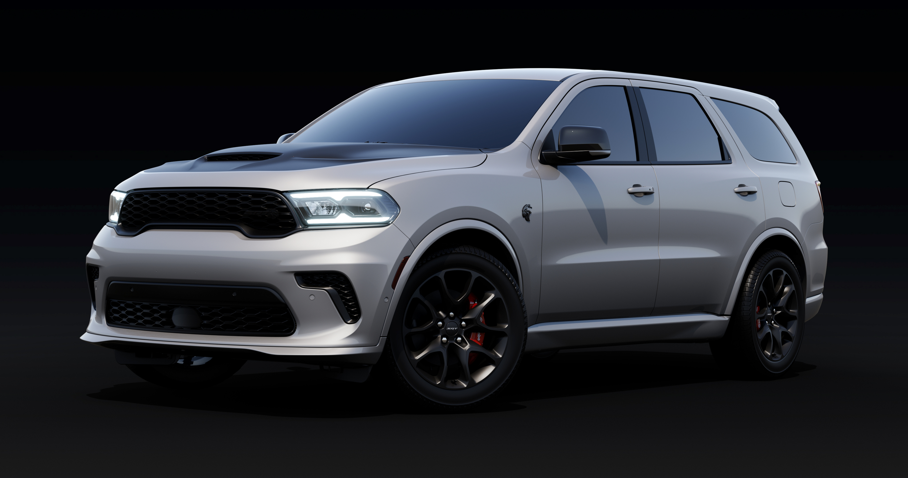 The 2025 Dodge Durango SRT Hellcat Silver Bullet on a dark background 