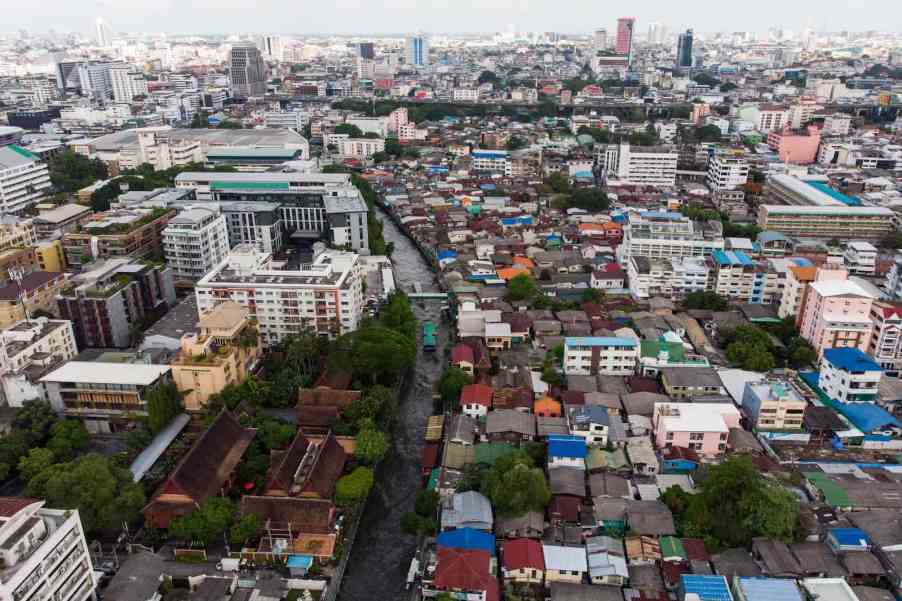 The skyline and canals of Bangkok, capital of Thailand.