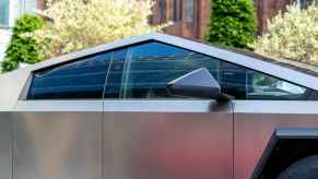 A Tesla Cybertruck right side windows in close view