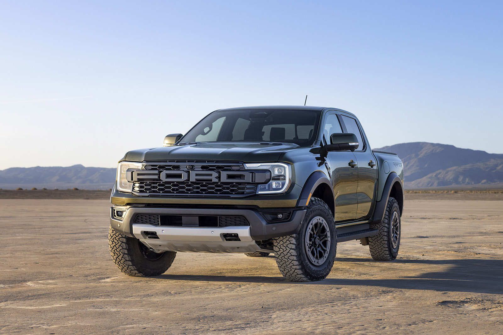 The 2024 Ford Ranger Raptor off-roading in the desert 