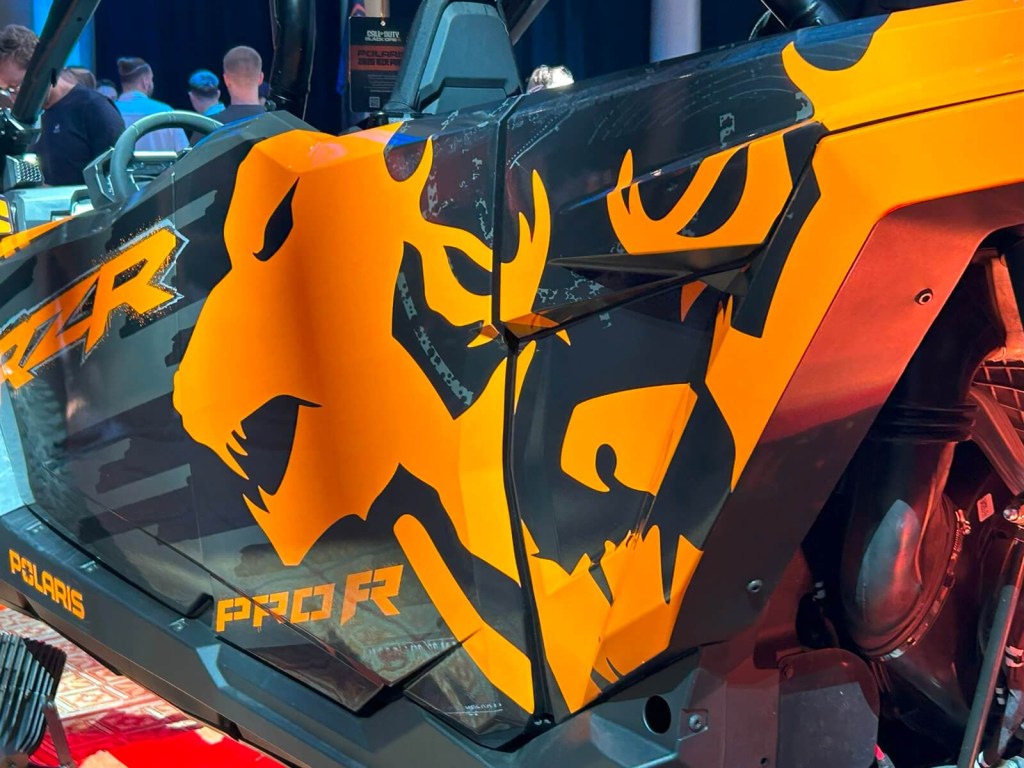 A close-up look at the livery on the Polaris x Call of Duty collaboration vehicle for Call of Duty: Black Ops 6.