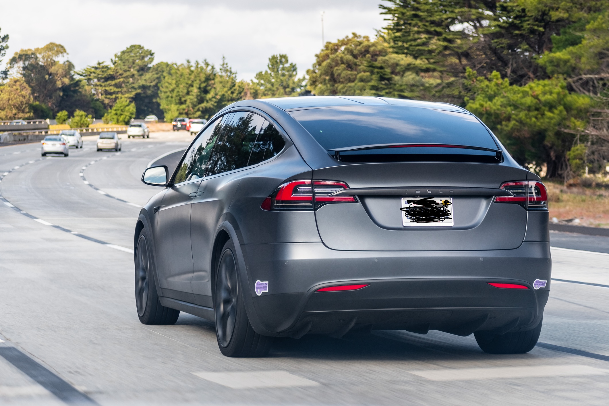 A Tesla Model X on the freeway