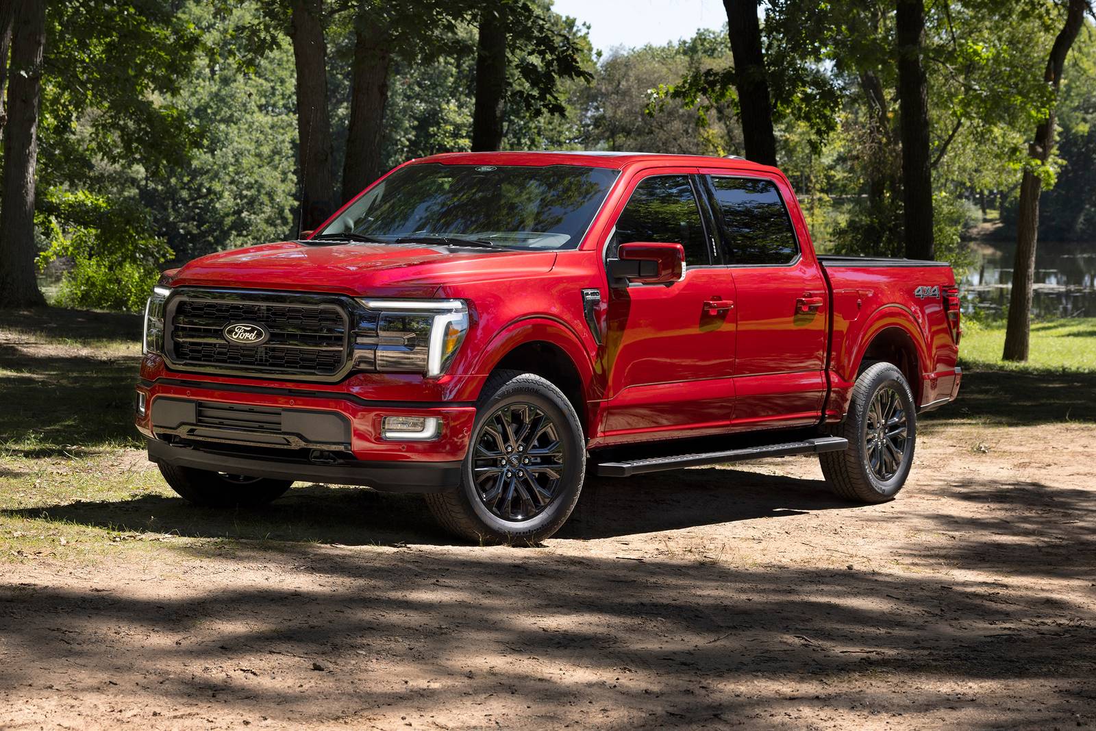 The 2024 Ford F-150 parked in the woods