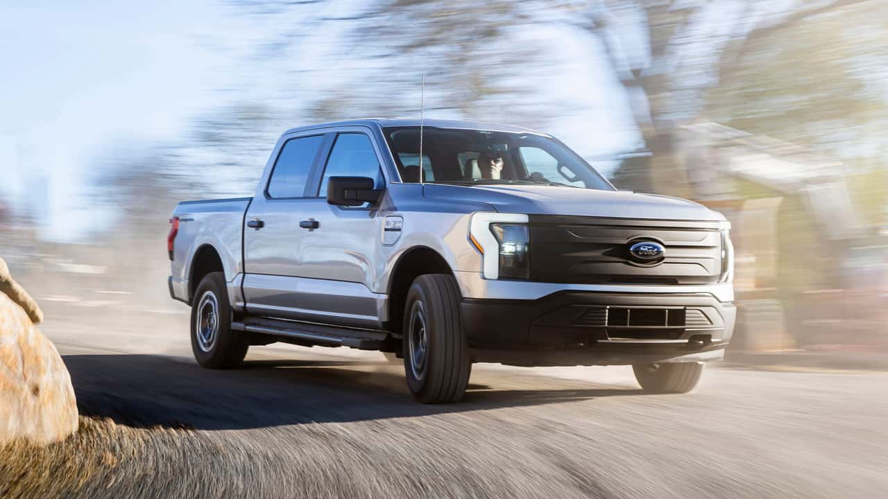 The 2024 Ford F-150 Lightning on the road