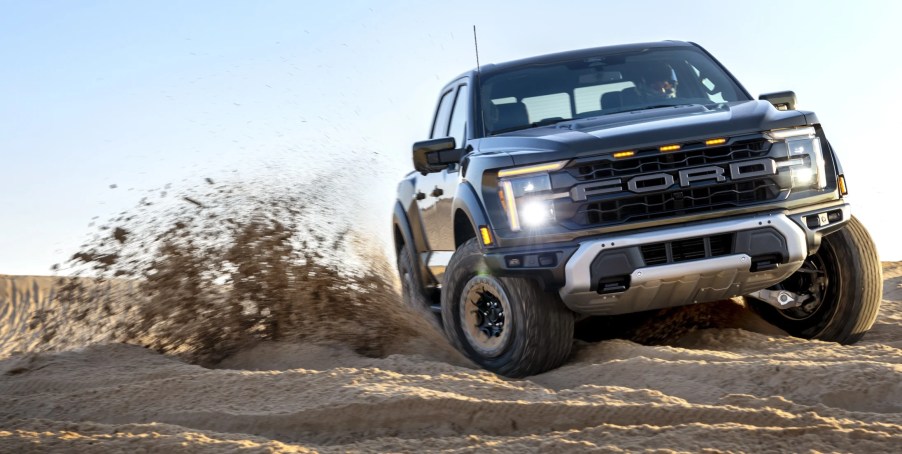 The 2024 Ford F-150 kicking up sand