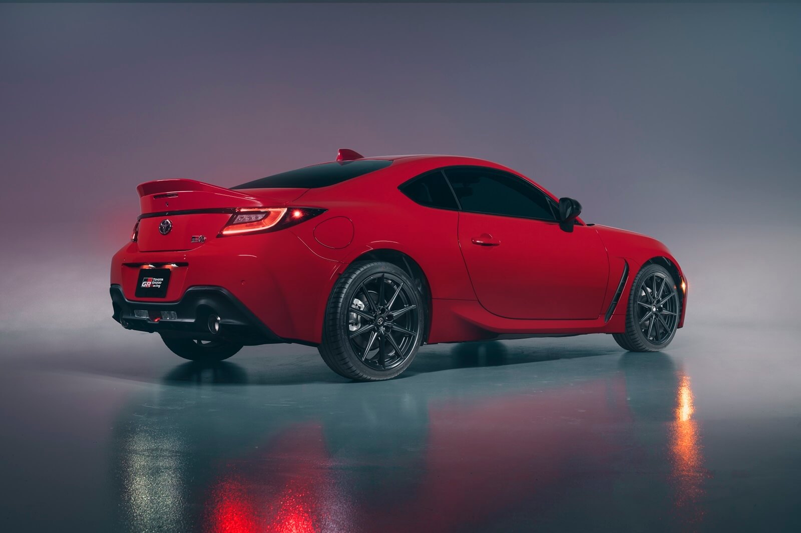A Toyota GR86, one of the cheapest sports cars on the market, shows off its rear-end paint work.
