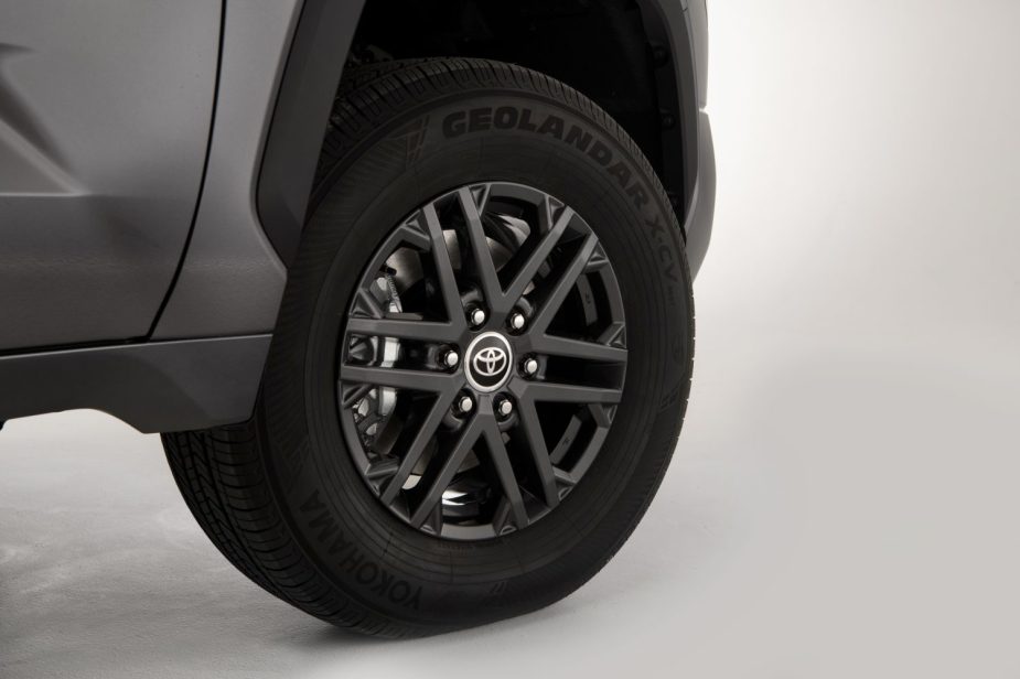 A 2024 Toyota Tundra tire in close view