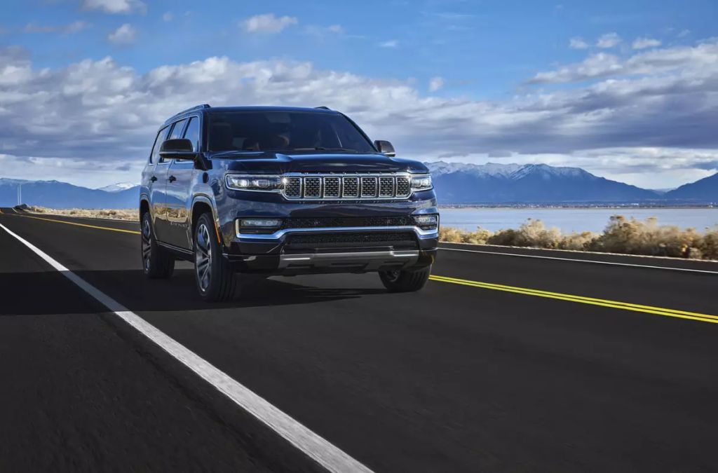 The 2025 Jeep Grand Wagoneer coming down the road