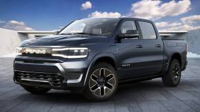 The 2025 Ram 1500 REV on a track