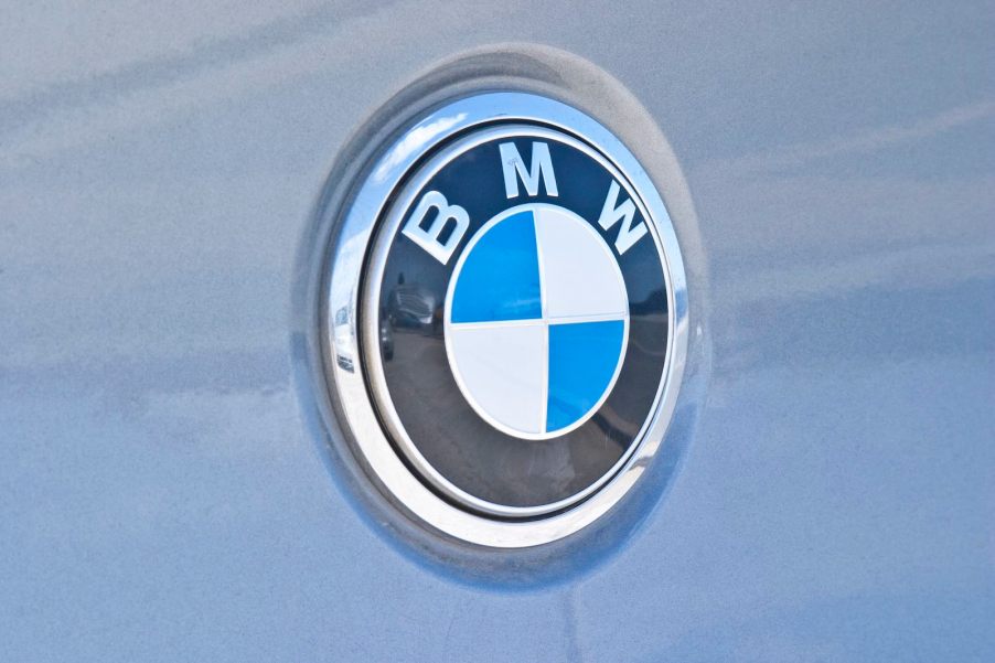 BMW Logo on a light blue car