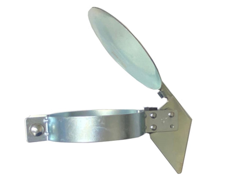 Galvanized steel rain cap flapper to mount to an upward-facing exhaust