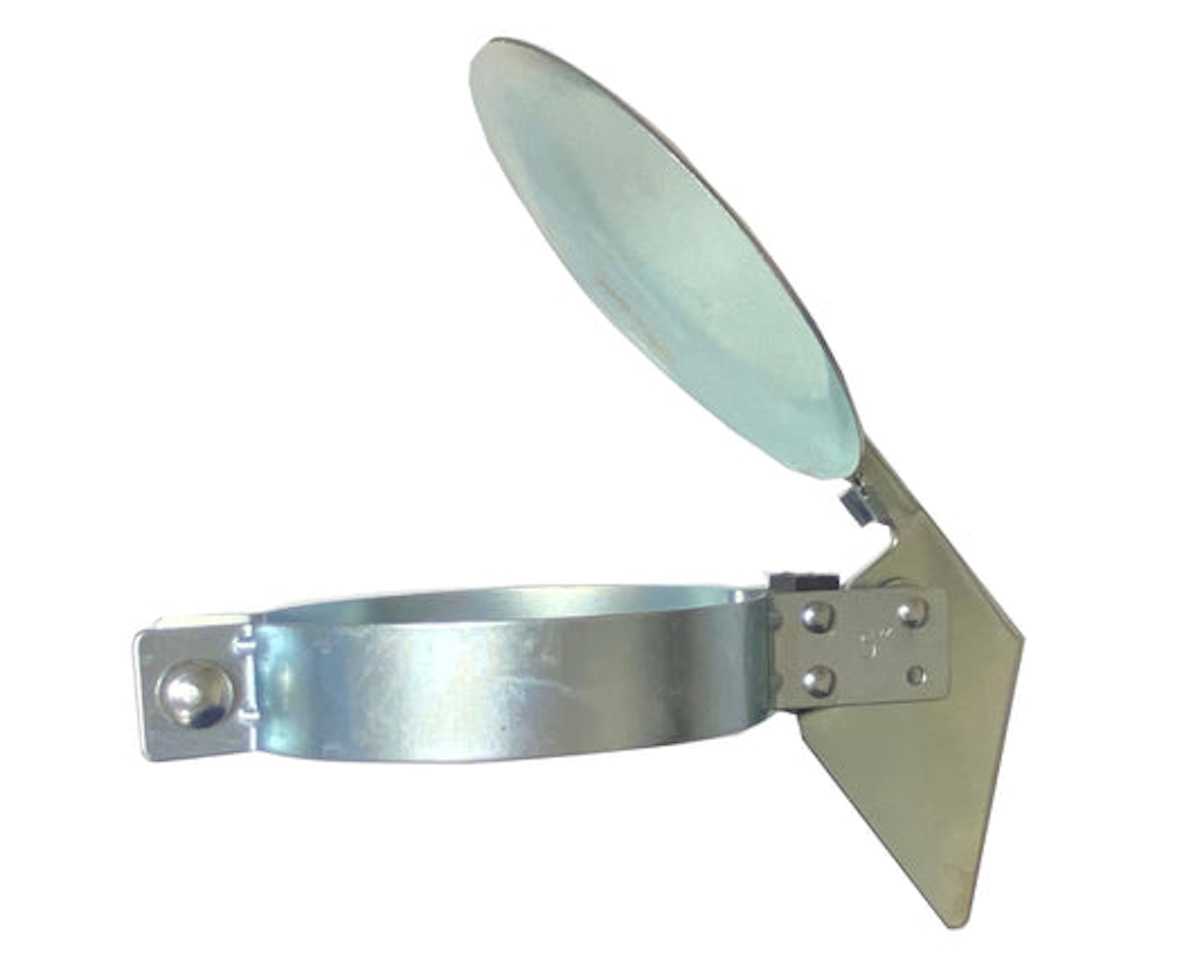 Galvanized steel rain cap flapper to mount to an upward-facing exhaust
