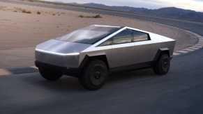 A Tesla Cybertruck on the road