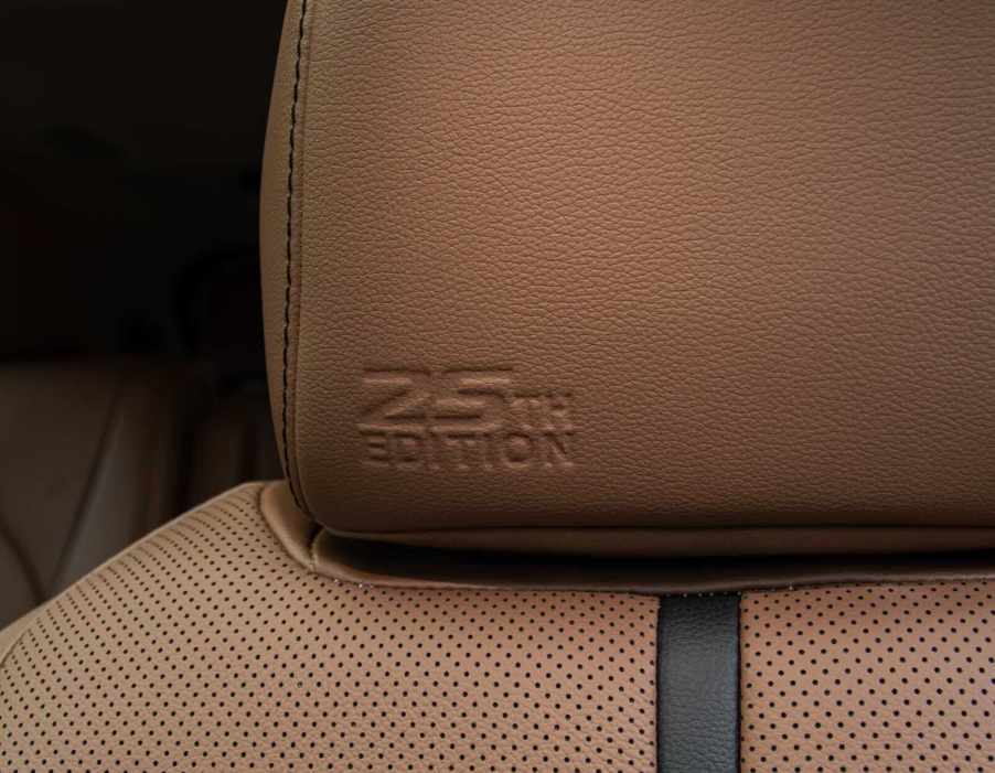 The 25th edition special edition stitching on a 2025 Toyota Highlander seat