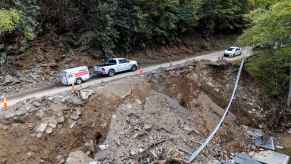 A section of I-40 damaged from Hurricane Helene