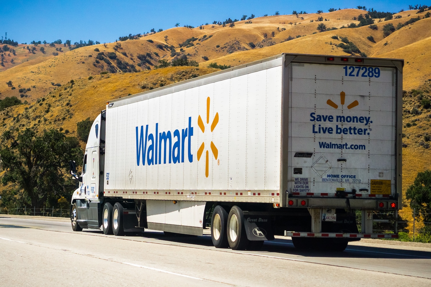 A Walmart semi-truck on the road