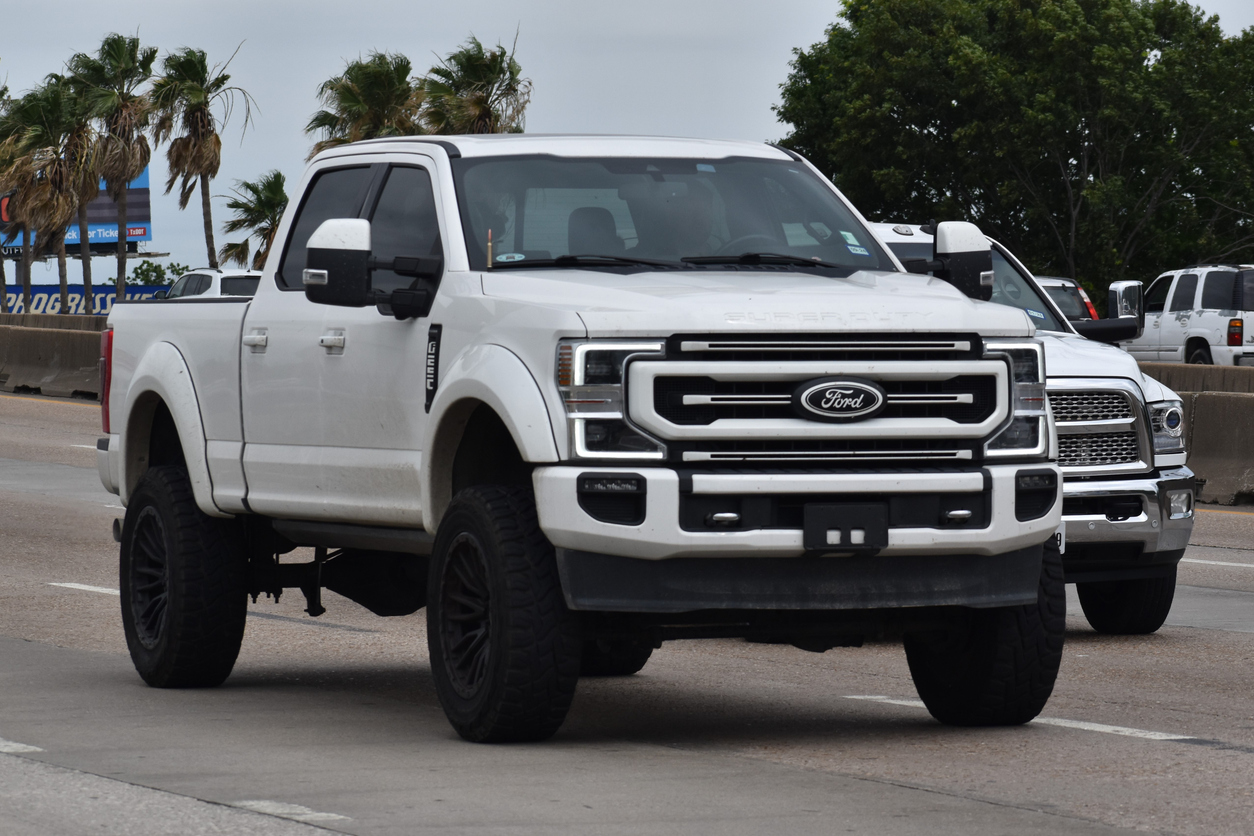 A Ford Super Duty truck on the road