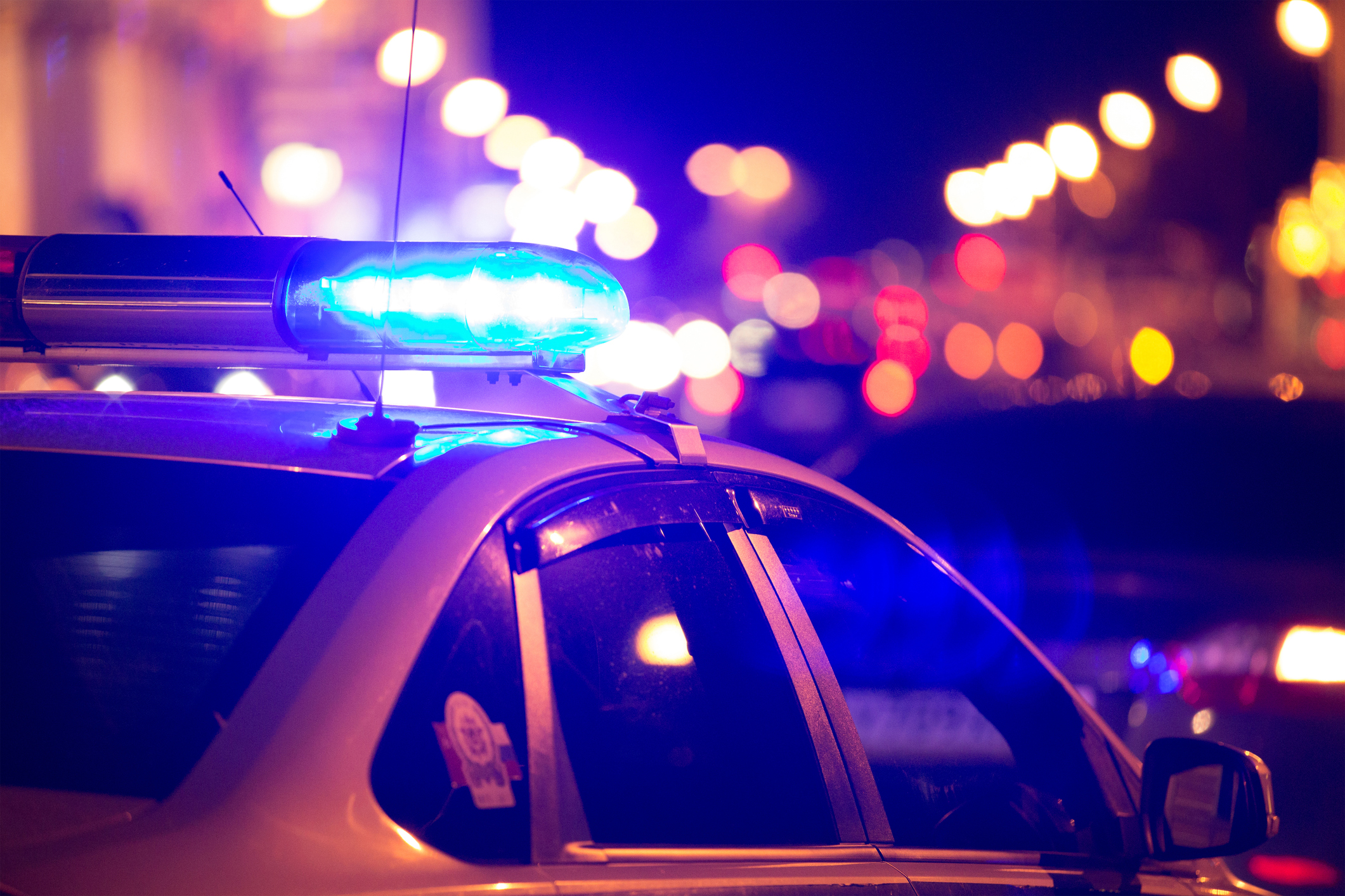 A police car with its lights on