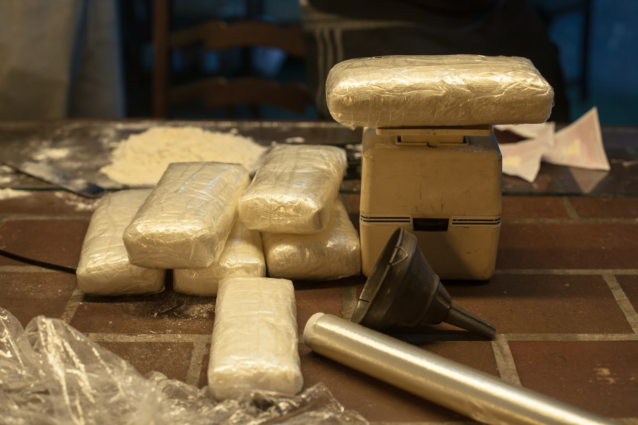 Bricks of cocaine on a table