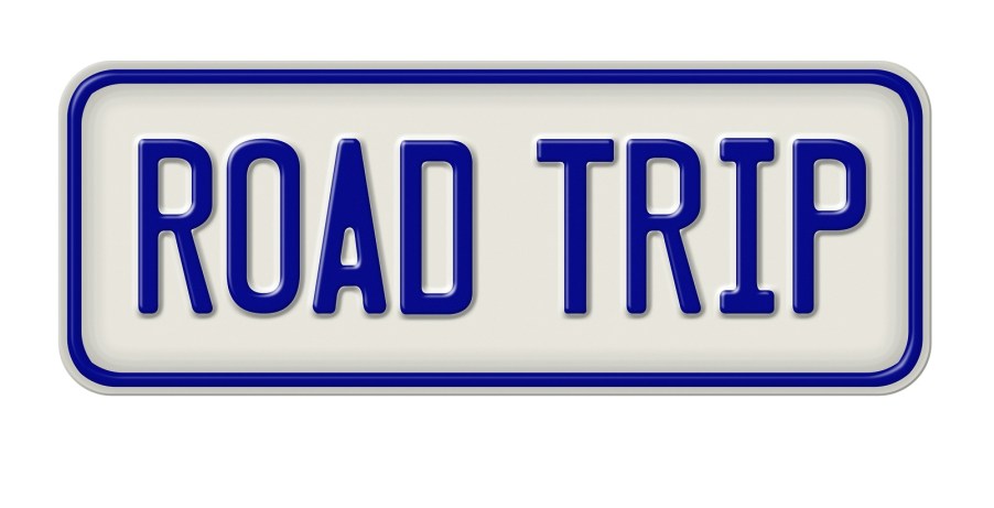 Vanity license plate with 'road trip' written