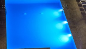 Swimming pool at night from an aerial view