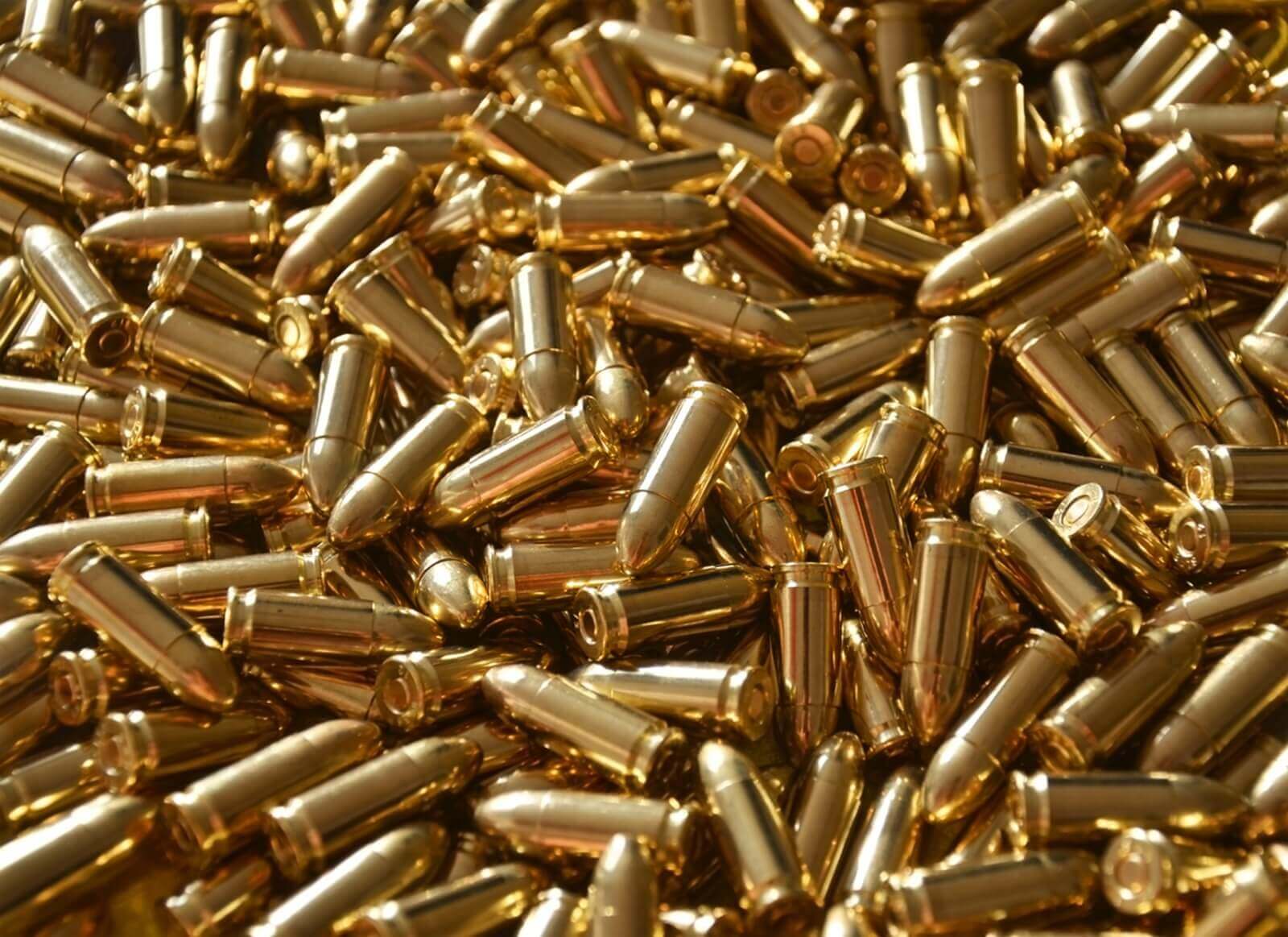A pile of 9mm bullets for a machine gun.