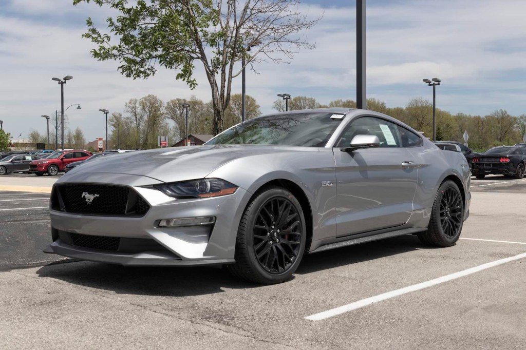 Silver Ford Mustang GT V8 muscle car