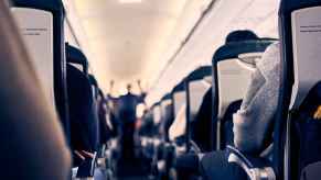 Airplane cabin blurred background