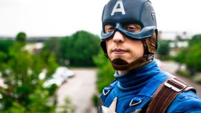 A man dressed as Captain America