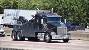 A tow truck on the highway