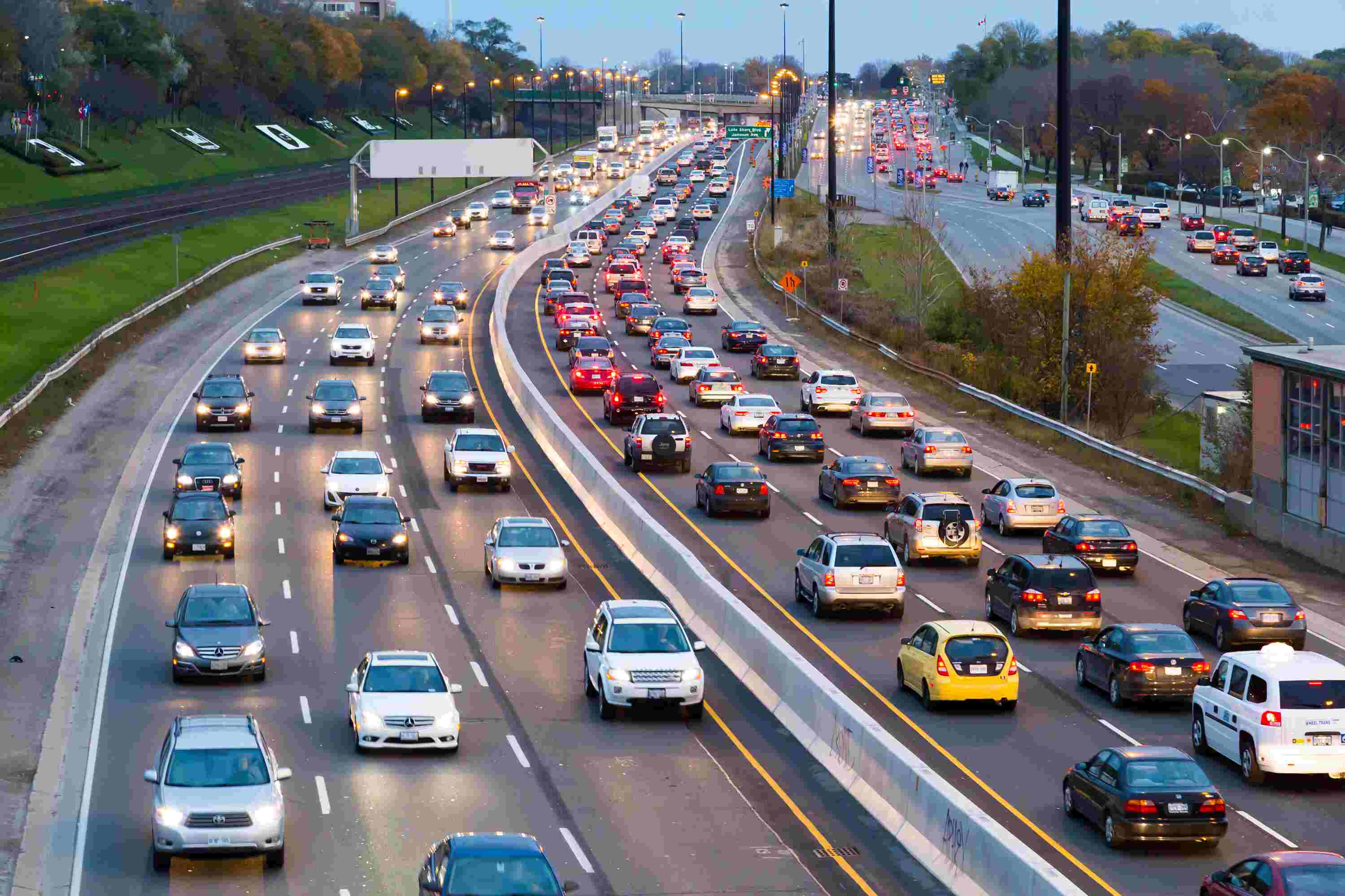 A busy highway with lots of cars