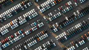 Parked cars in aerial view