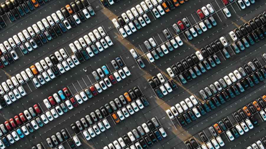 Parked cars in aerial view