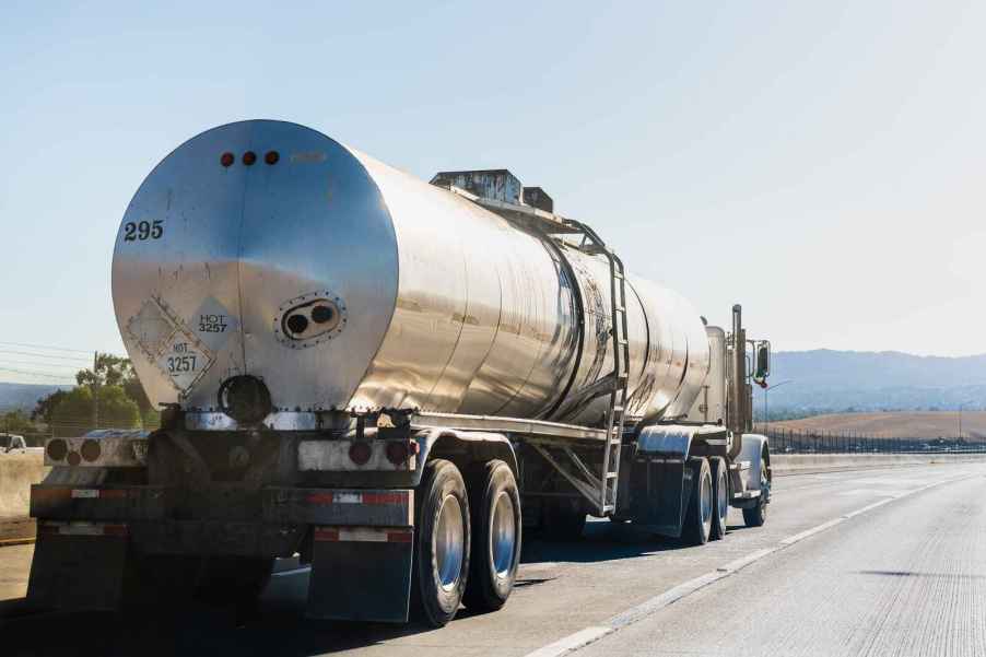 Semi-truck tanker driving on freeway