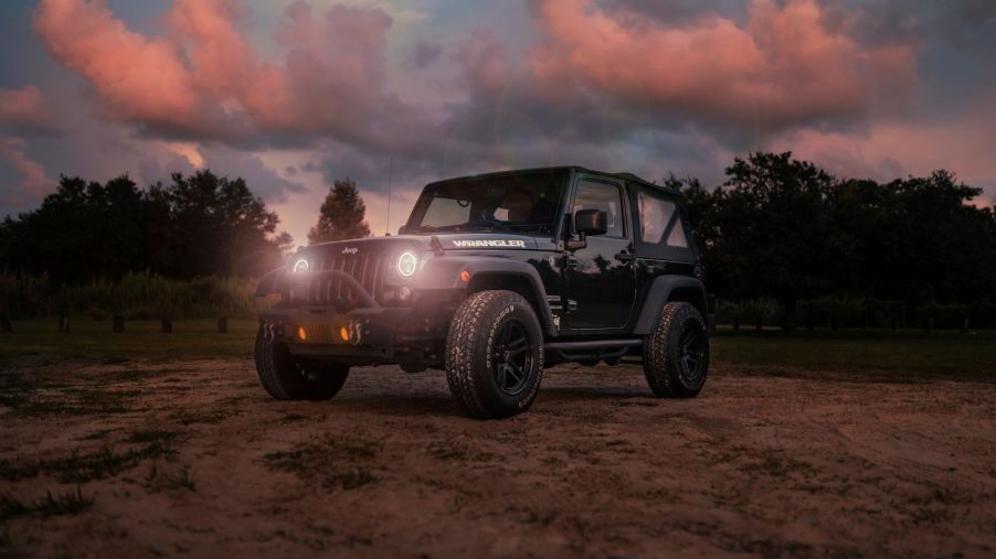 The front end of a 2019 Jeep Wrangler