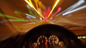 A speeding drunk driver is about to cause a car crash.