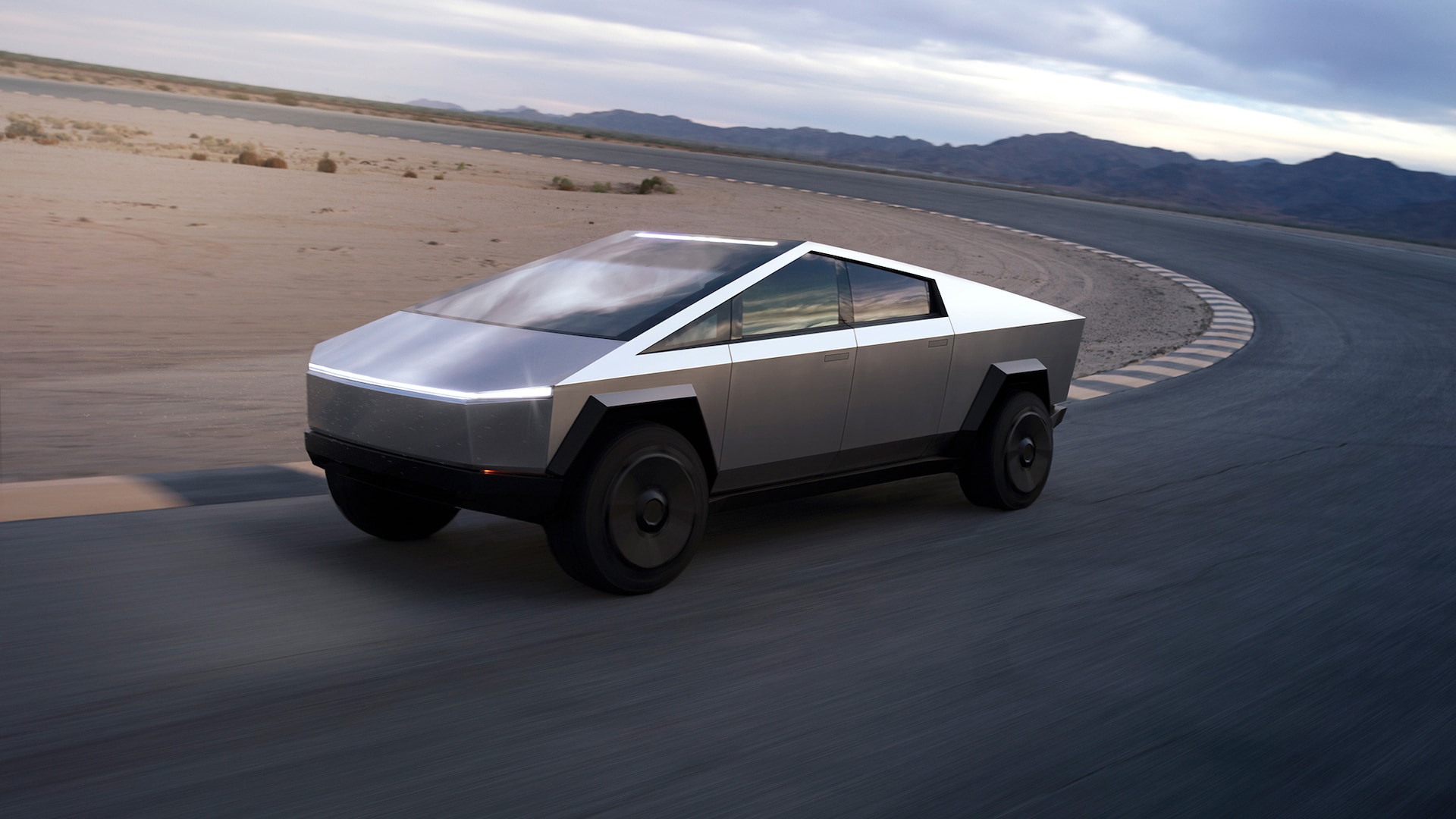 The Tesla Cybertruck on a track