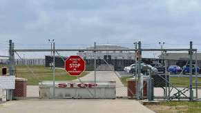 An Air Force Base restricted access gate and checkpoint.